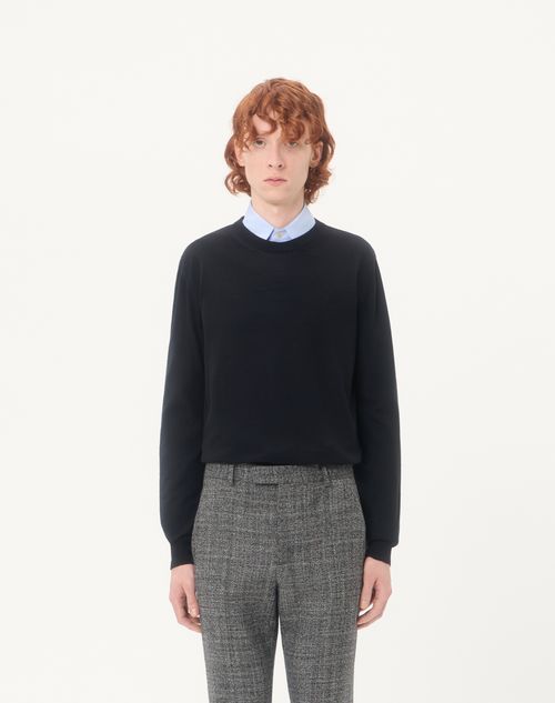 Valentino - Vロゴ エンブロイダリー ウール ニットプル - ブラック - メンズ - ニット